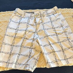 Men's White and Gray Checkered Shorts